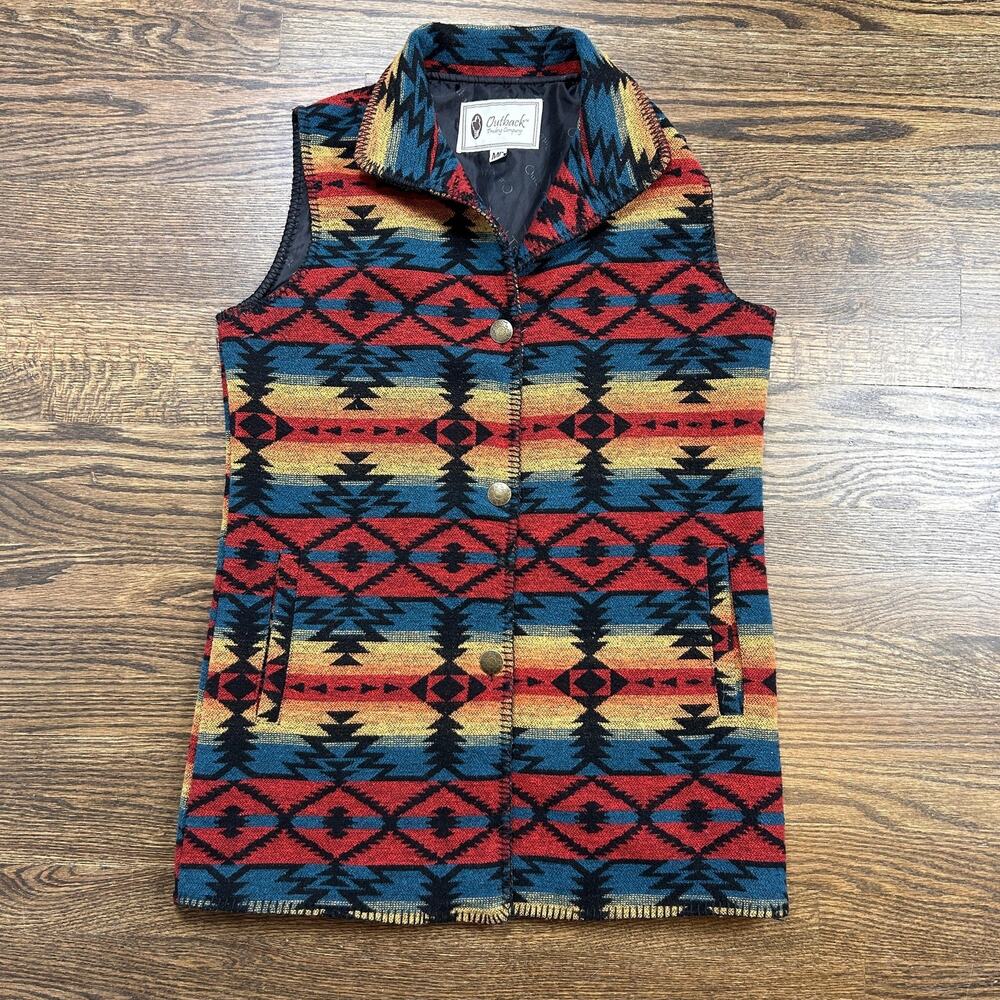 Outback Trading Company Vest Womens Medium Multicolor Southwestern Rodeo Pockets